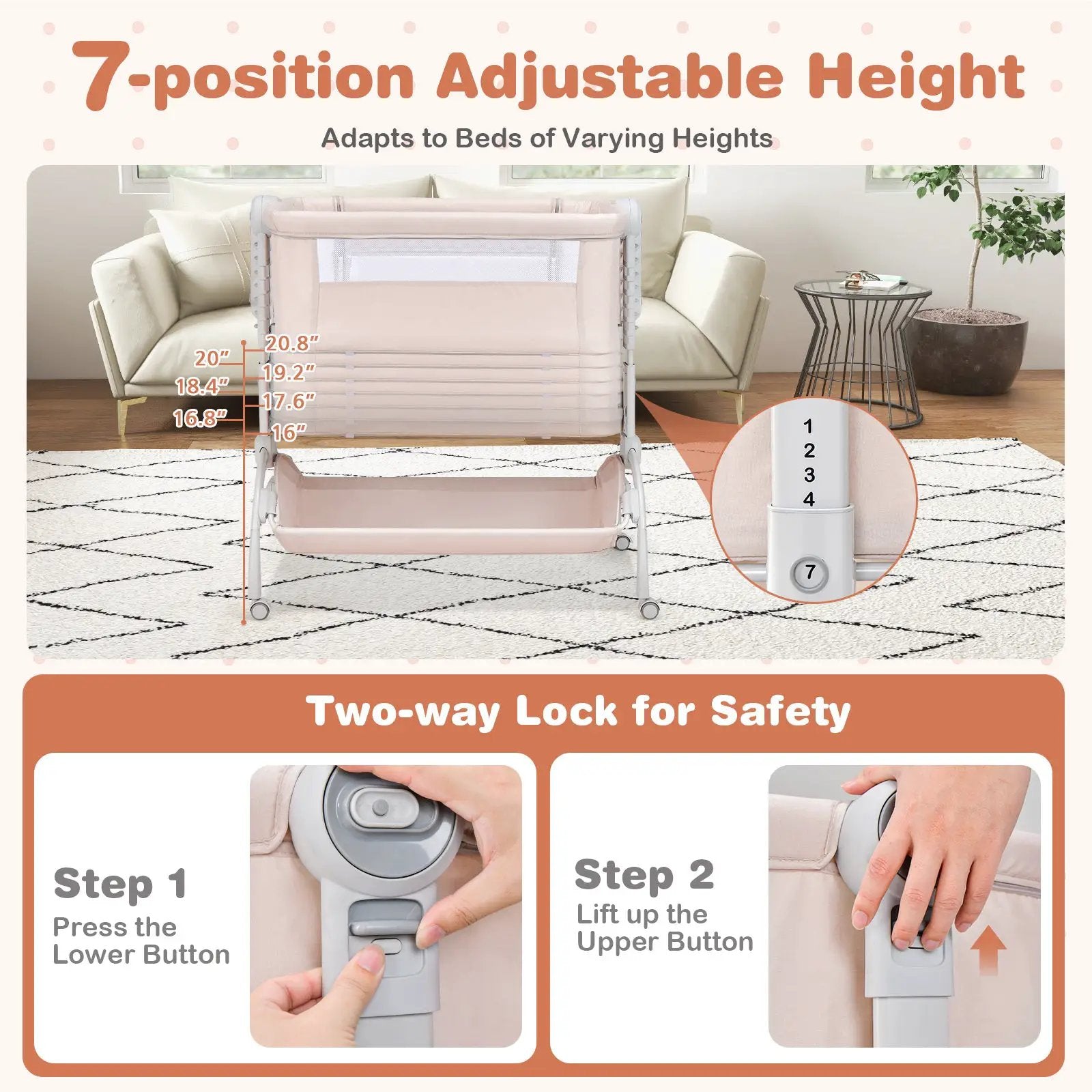 3-in-1 Baby Bassinet with Double-Lock Design and Adjustable Heights by DirectDeals