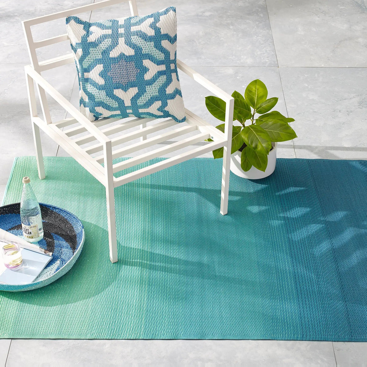 Big Sur Outdoor Rug for Patio, installed in a room