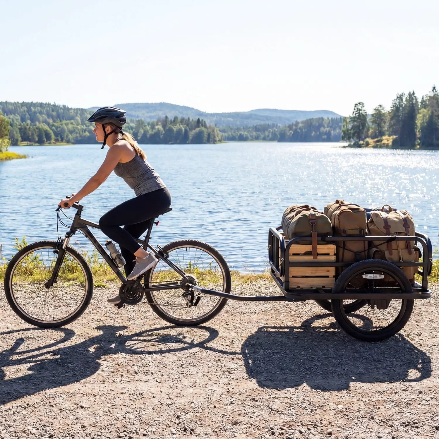 Bike Cargo Trailer Heavy-Duty Bicycle Wagon Cart with Universal Hitch-Black by DirectDeals
