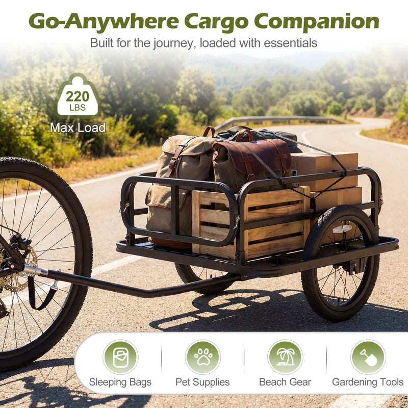 Bike Cargo Trailer Heavy-Duty Bicycle Wagon Cart with Universal Hitch-Black by DirectDeals