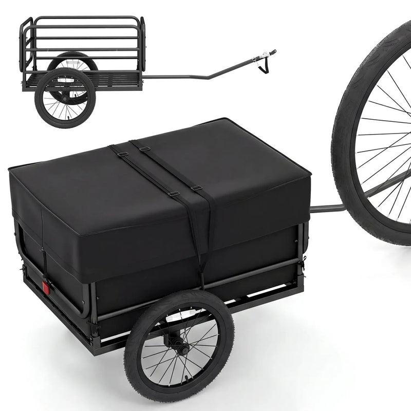 Bike Cargo Trailer with Bag and Cover Heavy-Duty Bicycle Wagon Cart-Black by DirectDeals