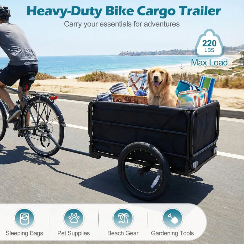 Bike Cargo Trailer with Bag and Cover Heavy-Duty Bicycle Wagon Cart-Black by DirectDeals