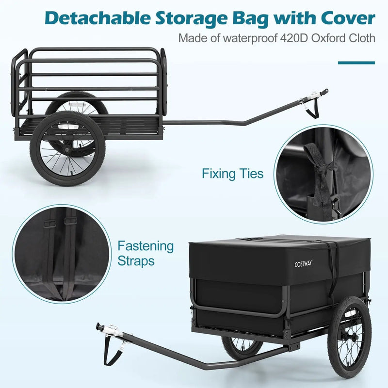 Bike Cargo Trailer with Bag and Cover Heavy-Duty Bicycle Wagon Cart-Black by DirectDeals