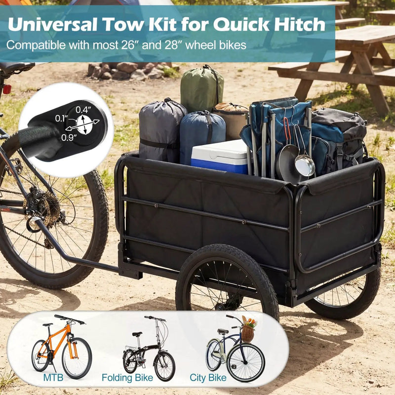Bike Cargo Trailer with Bag and Cover Heavy-Duty Bicycle Wagon Cart-Black by DirectDeals
