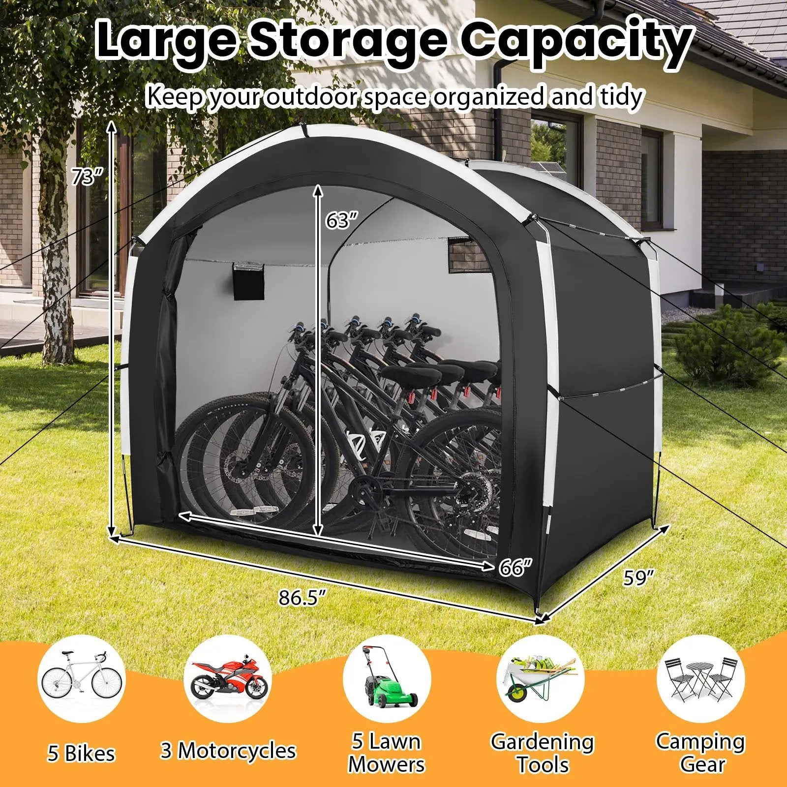 Bike Storage Shed Tent with PU4000MM Waterproof 210D Oxford Fabric for 5 Bikes by DirectDeals