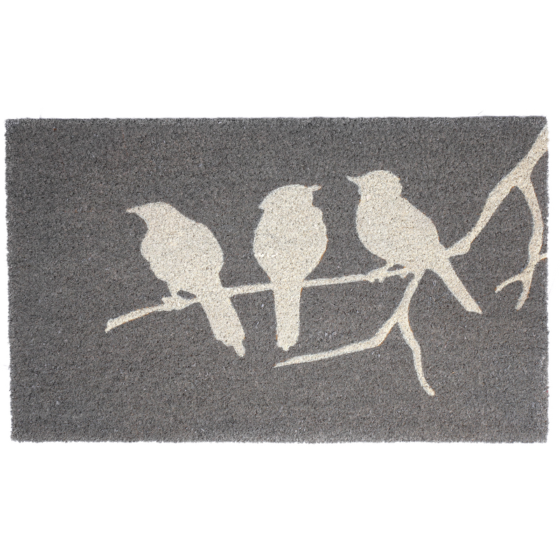 Birds On Branch - Gray Coir Doormat by Fab Habitat