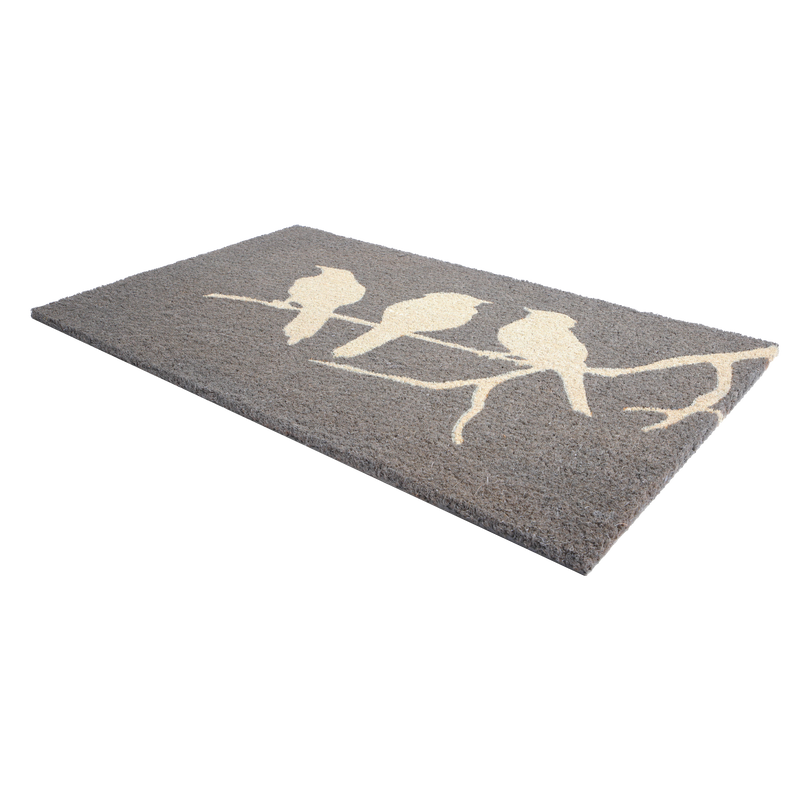 Birds On Branch - Gray Coir Doormat by Fab Habitat