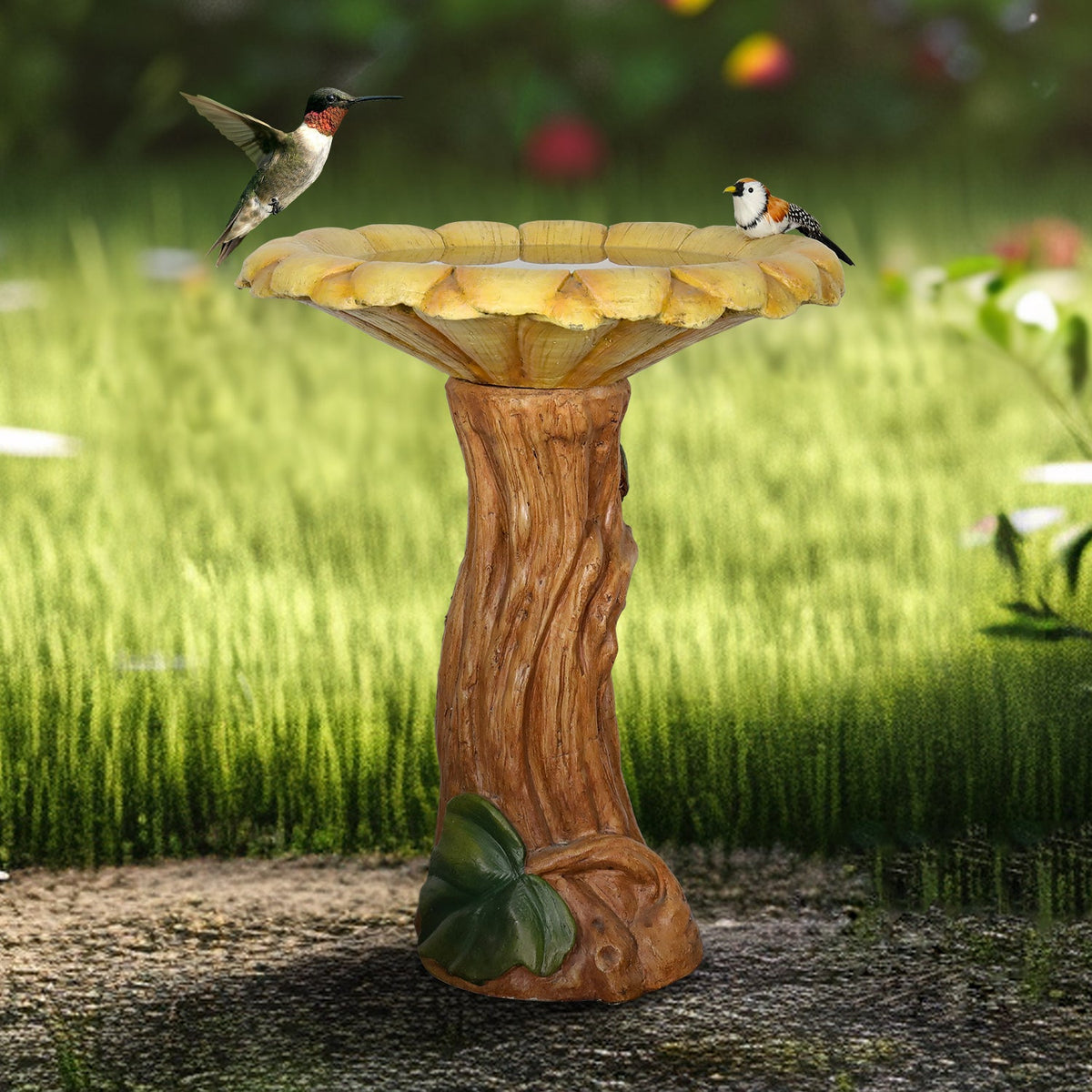 Concrete Wooden Bird Bath Sunflower on Trunk 24 Inch, photo 2 of 9