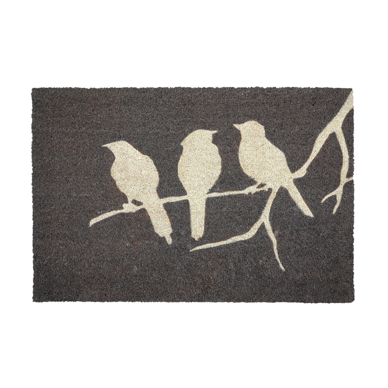 Birds On Branch - Gray Coir Doormat by Fab Habitat