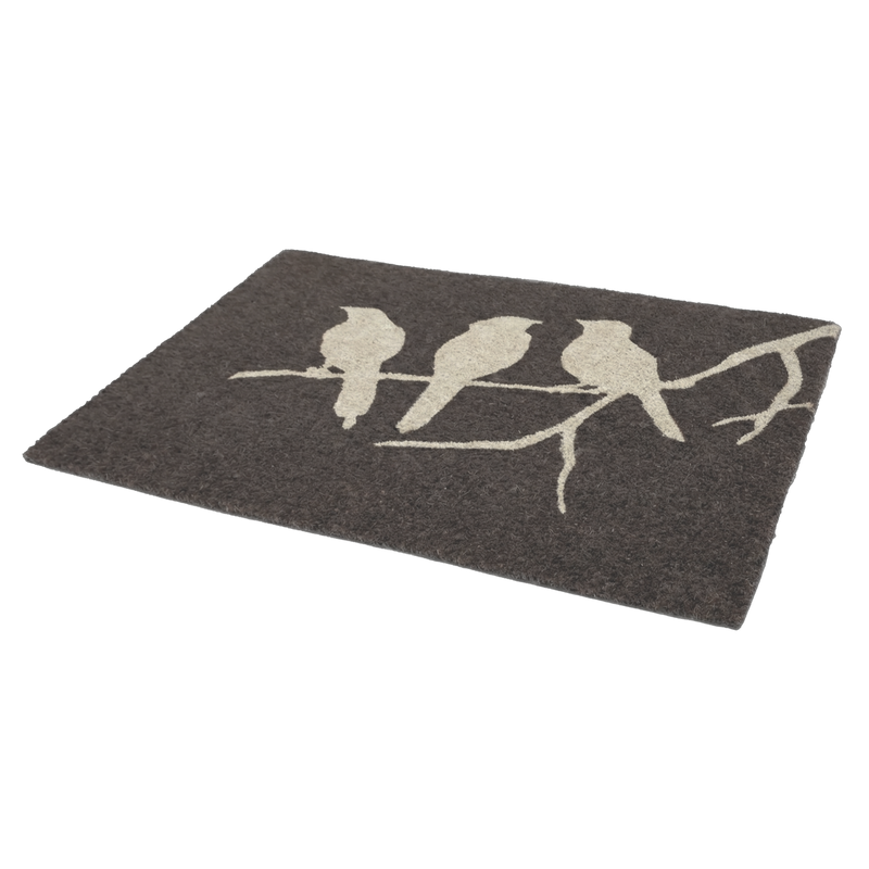 Birds On Branch - Gray Coir Doormat by Fab Habitat