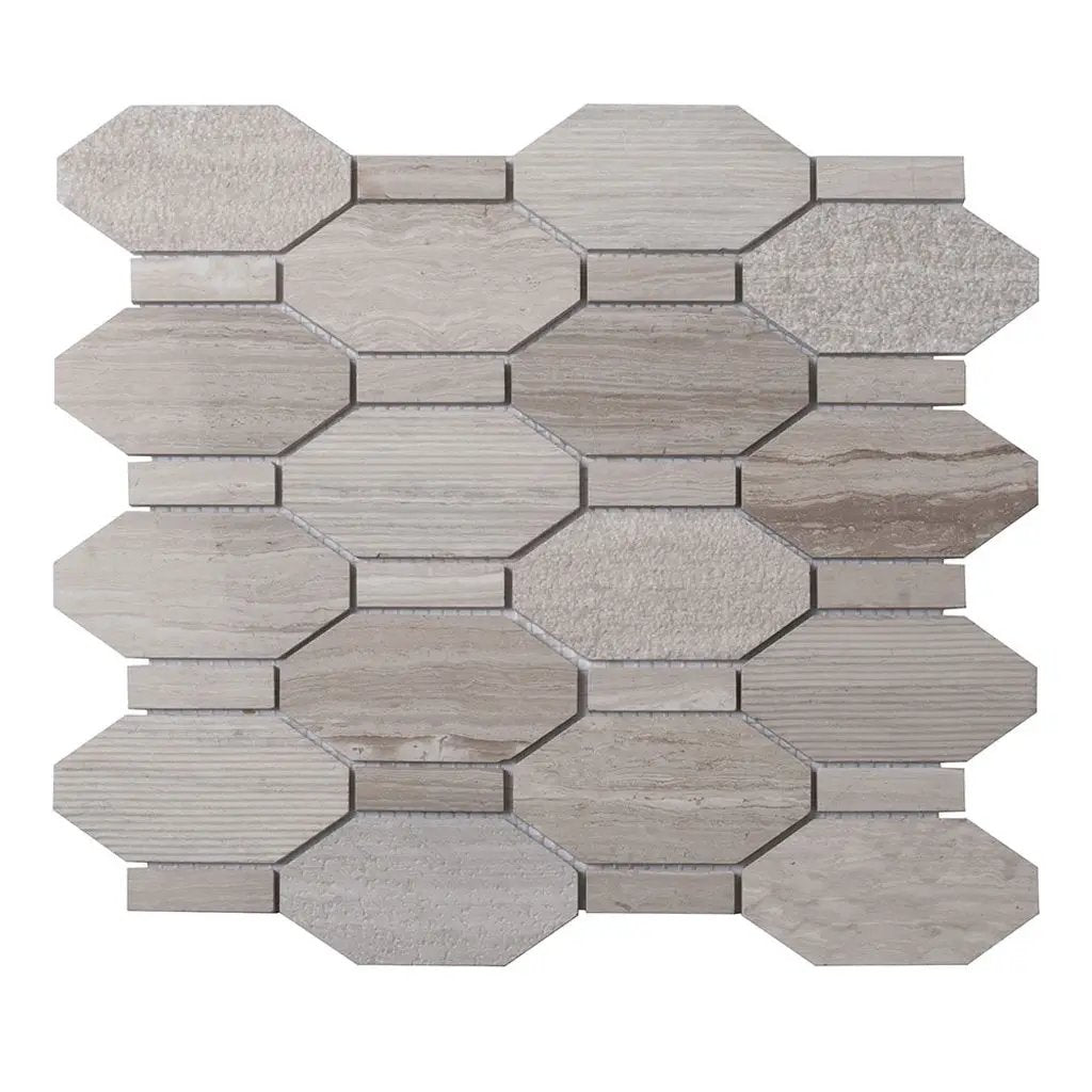 Wooden Grey 11x12 Polished Etched Hexagon Marble Mosaic Tile (5 pack, 4.66 sq ft/case) by Apollo Tile