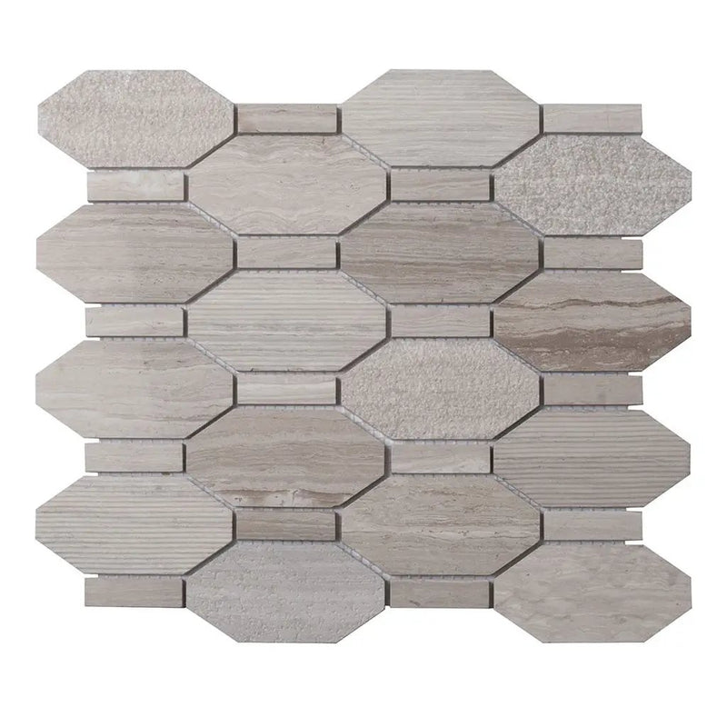 Wooden Grey 11x12 Polished Etched Hexagon Marble Mosaic Tile (5 pack, 4.66 sq ft/case) by Apollo Tile