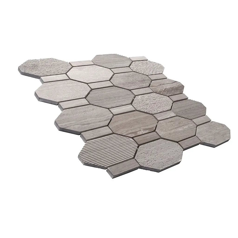 Wooden Grey 11x12 Polished Etched Hexagon Marble Mosaic Tile (5 pack, 4.66 sq ft/case) by Apollo Tile