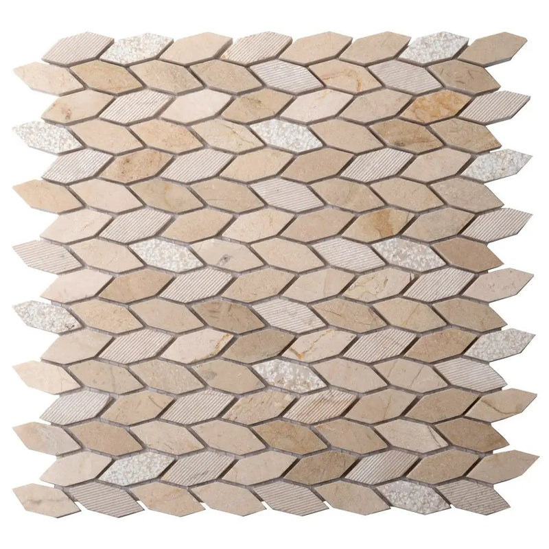 Beige 12x12 Etched Polished Crema Marfil Marble Mosaic Tile (5 pack, 4.92 sq ft/case) by Apollo Tile