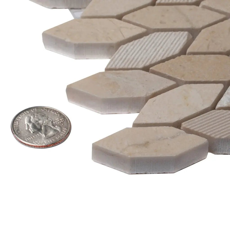 Beige 12x12 Etched Polished Crema Marfil Marble Mosaic Tile (5 pack, 4.92 sq ft/case) by Apollo Tile