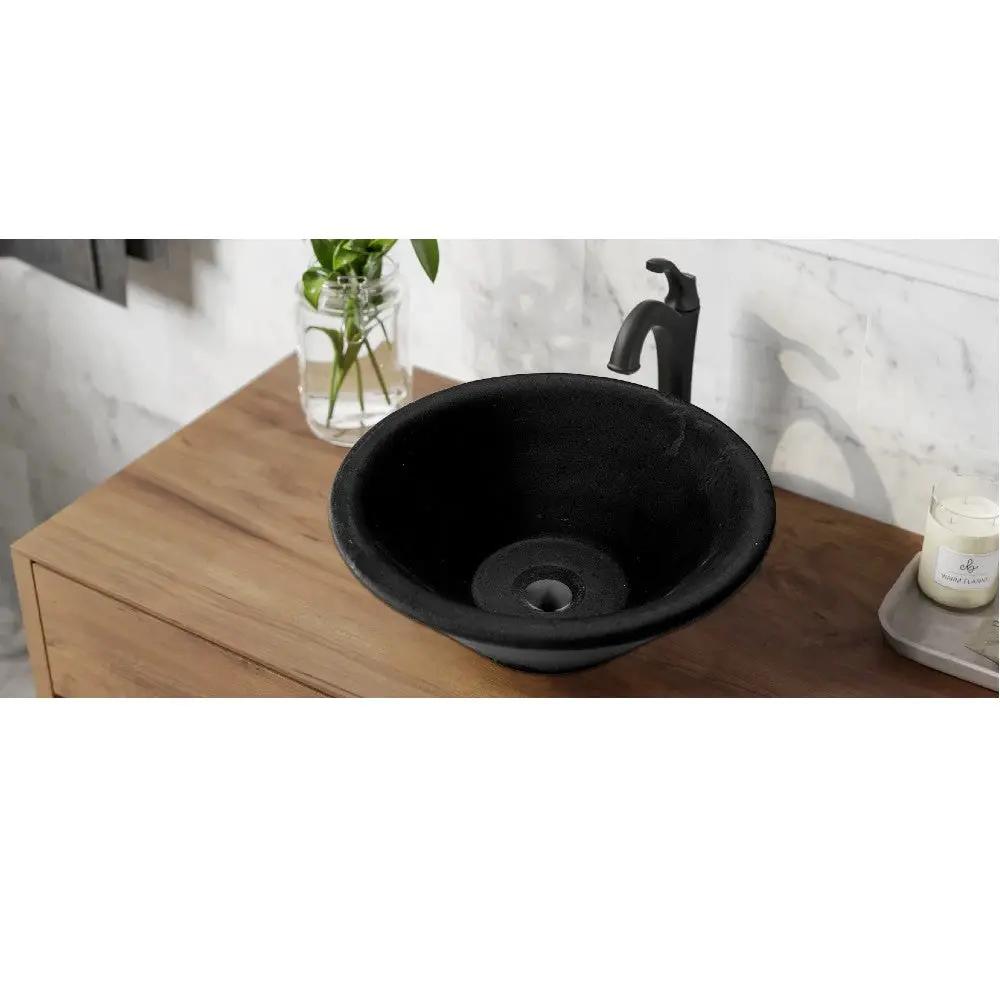 Black Andesite Natural Stone V-Shape Tapered Sink Honed-Matte by GobekDesign