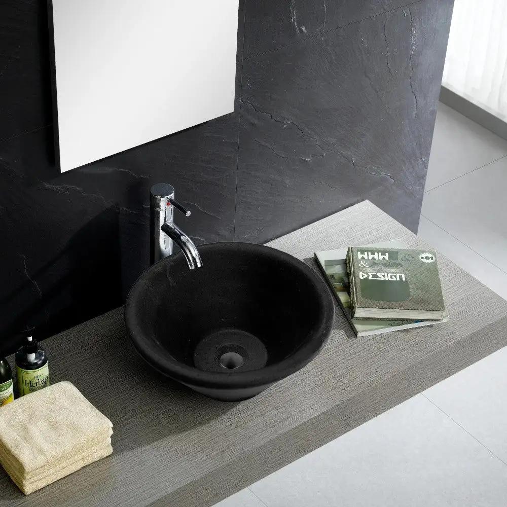 Black Andesite Natural Stone V-Shape Tapered Sink Honed-Matte by GobekDesign