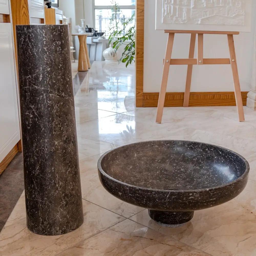 Black Marble Pedestal Round Sink with Polished Finish - 20 Diameter by 33.5 Inches by GobekDesign