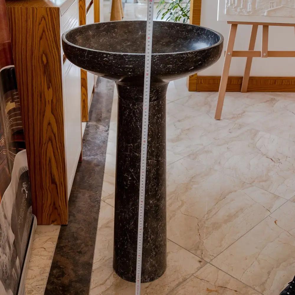 Black Marble Pedestal Round Sink with Polished Finish - 20 Diameter by 33.5 Inches by GobekDesign