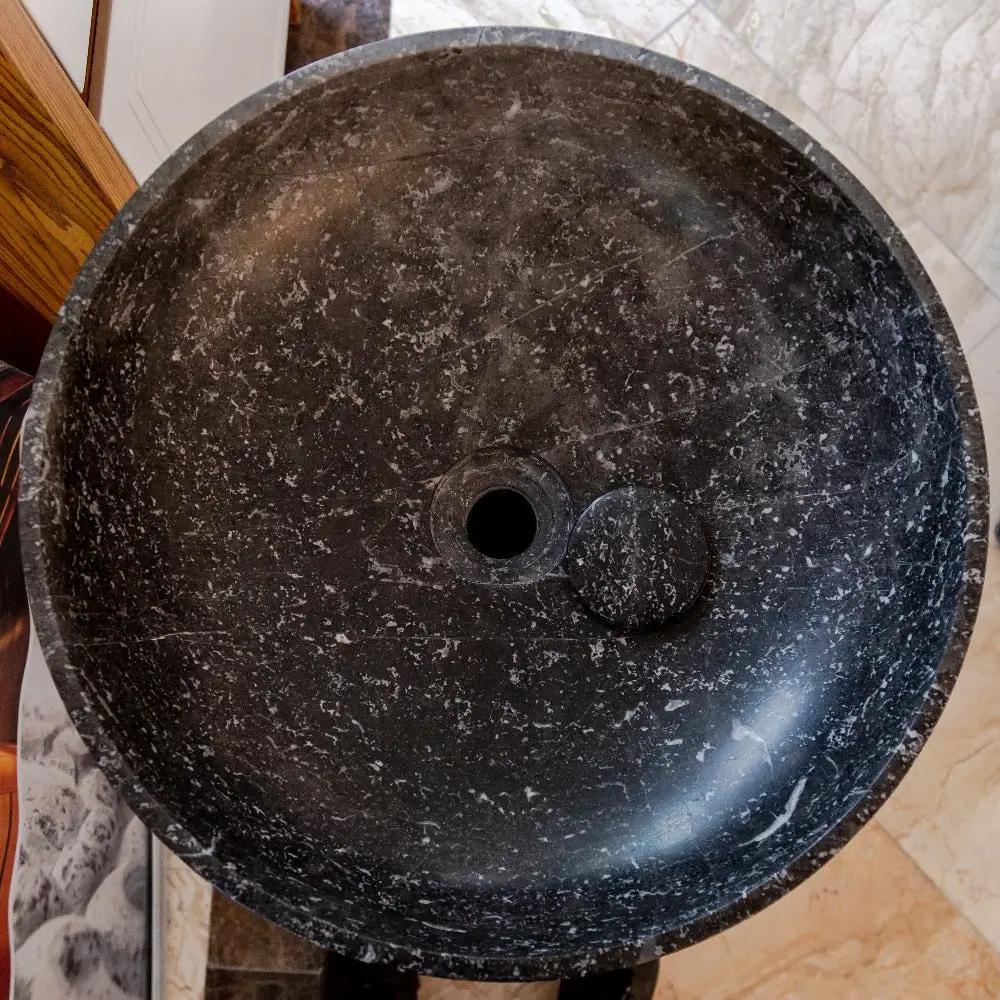 Black Marble Pedestal Round Sink with Polished Finish - 20 Diameter by 33.5 Inches by GobekDesign