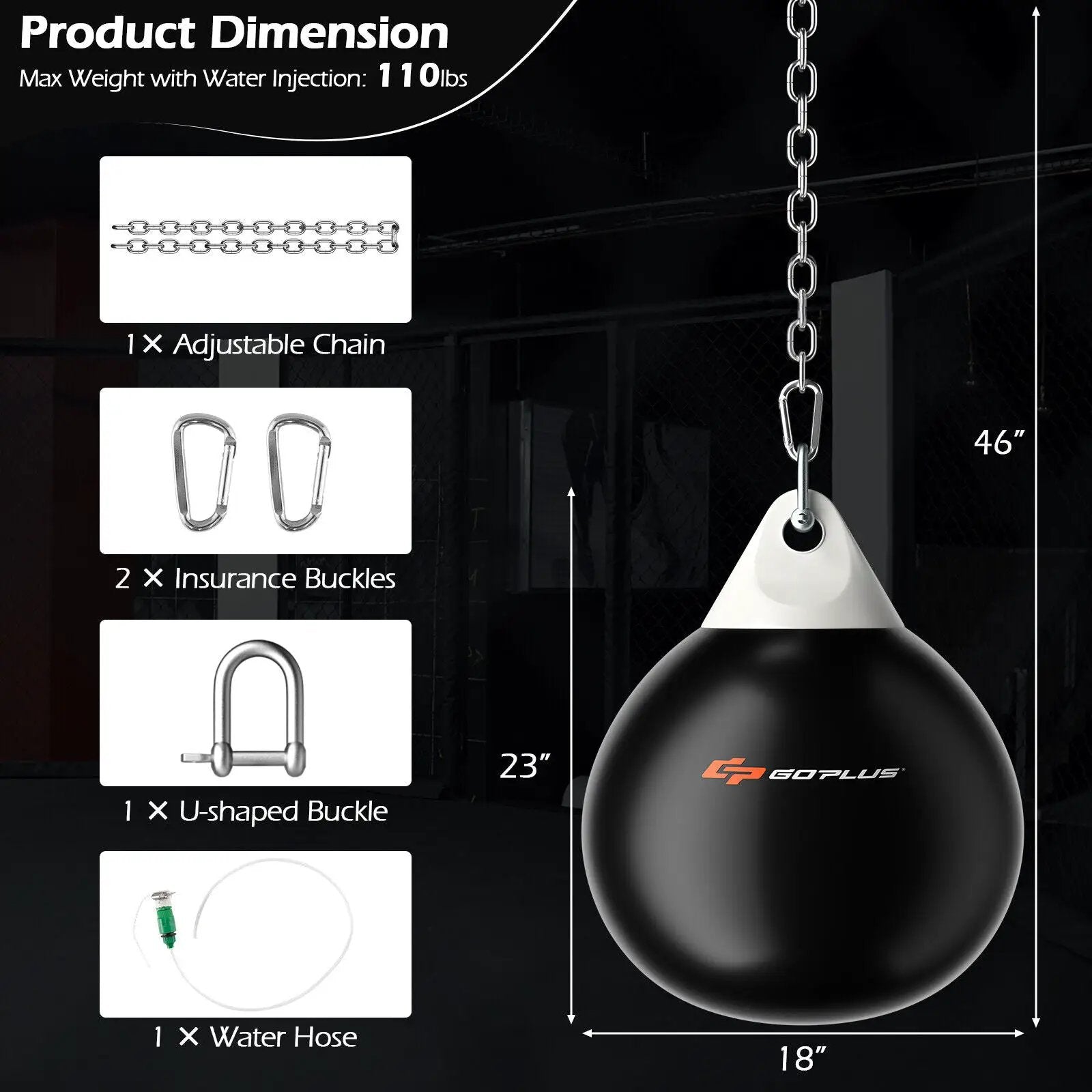 18 Inch 110 Pound Heavy Punching Water Aqua Bag with Adjustable Metal Chain by DirectDeals