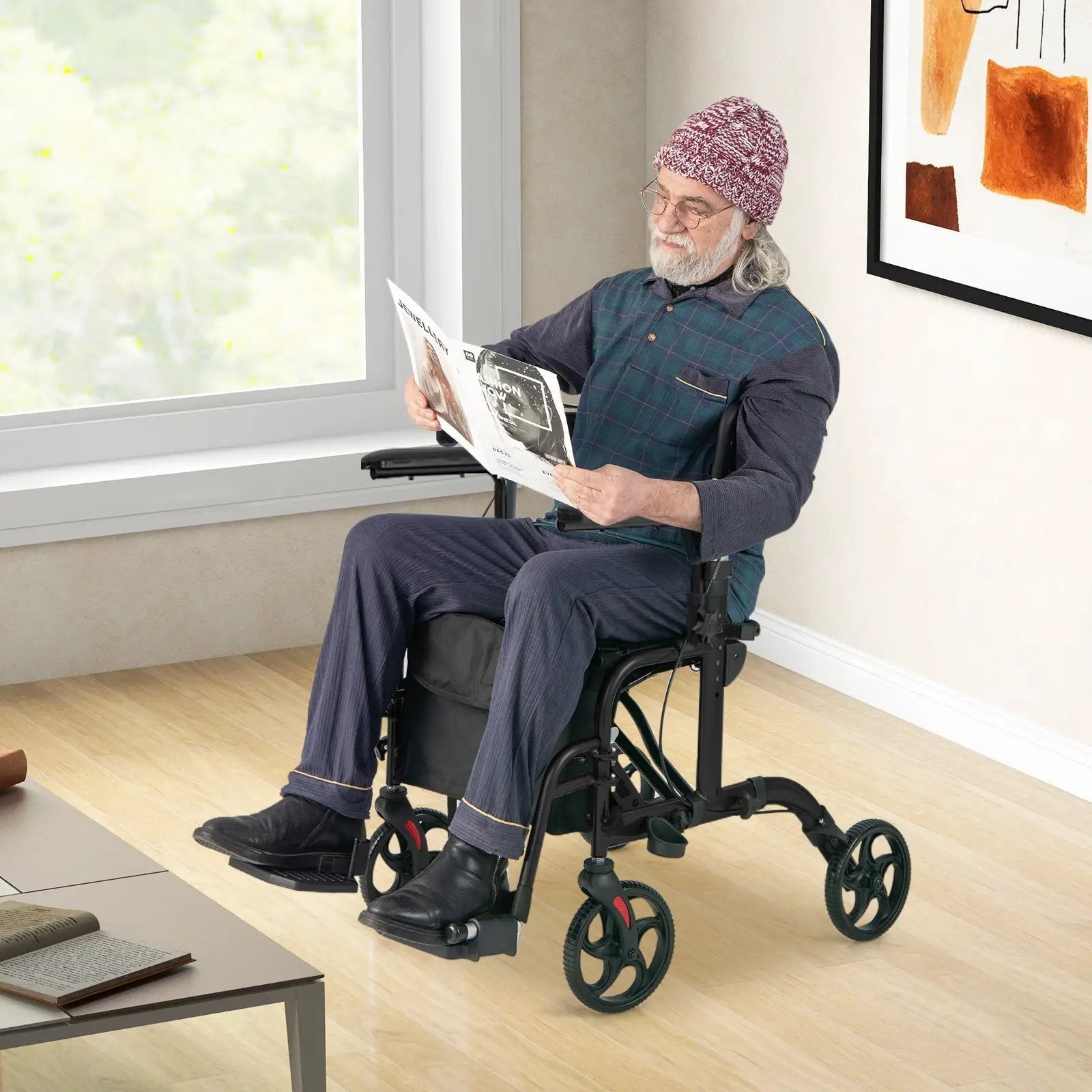 Folding Rollator Walker with Seat and Wheels Supports up to 300 lbs by DirectDeals