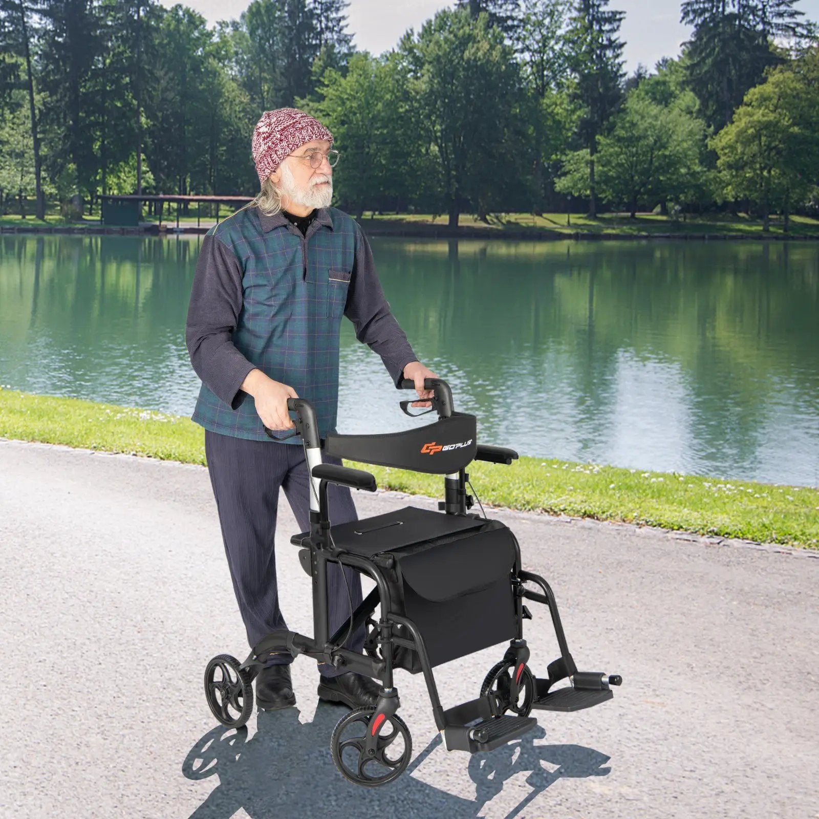 Folding Rollator Walker with Seat and Wheels Supports up to 300 lbs by DirectDeals