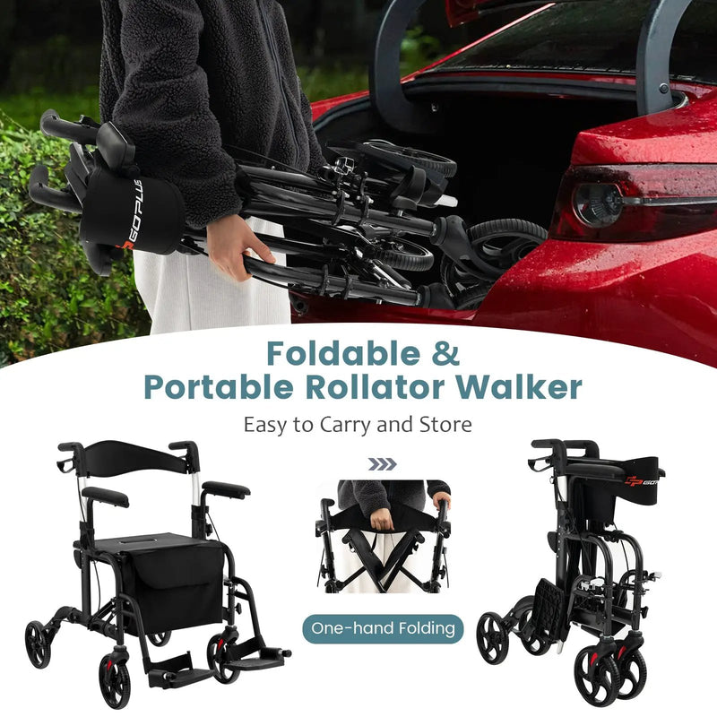 Folding Rollator Walker with Seat and Wheels Supports up to 300 lbs by DirectDeals
