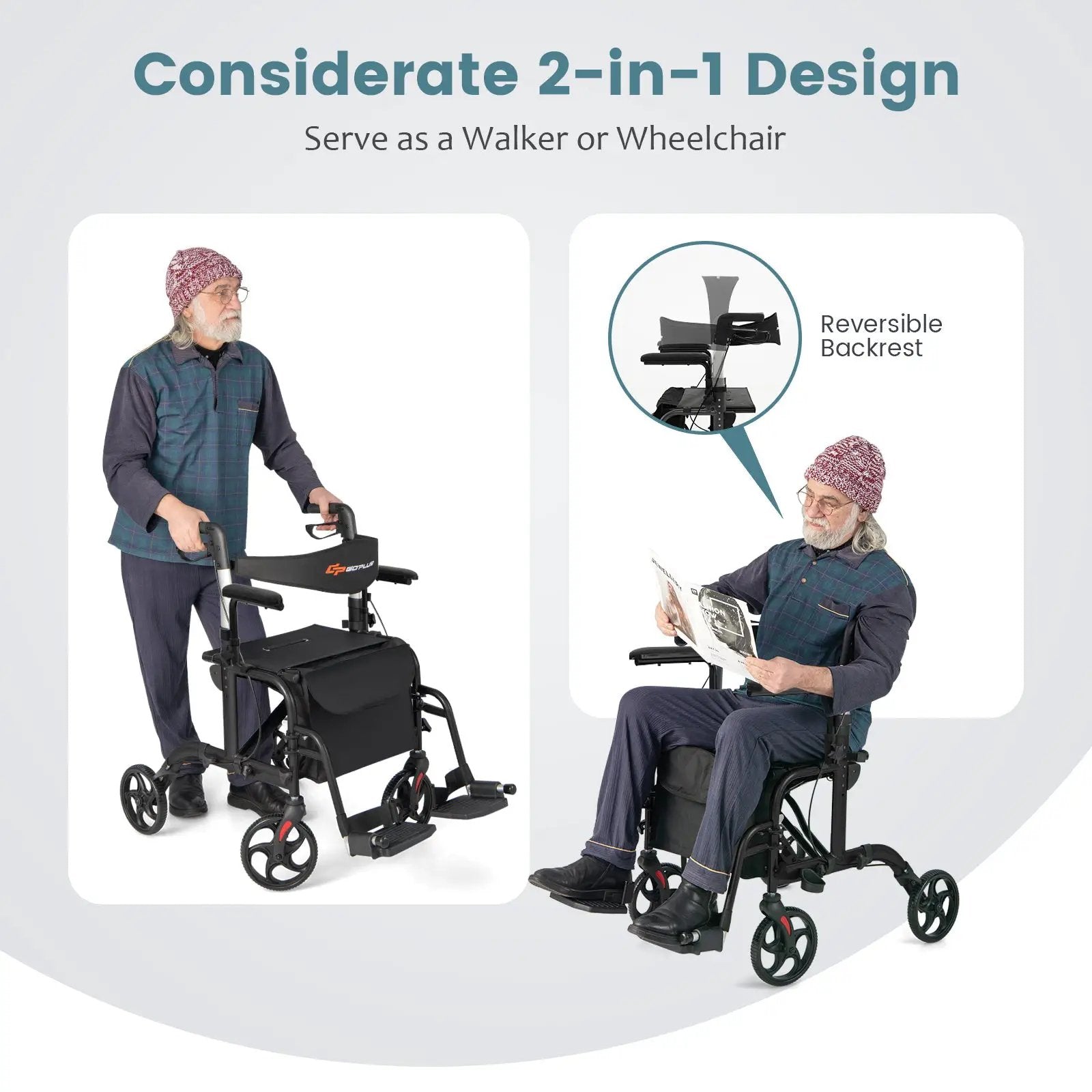 Folding Rollator Walker with Seat and Wheels Supports up to 300 lbs by DirectDeals
