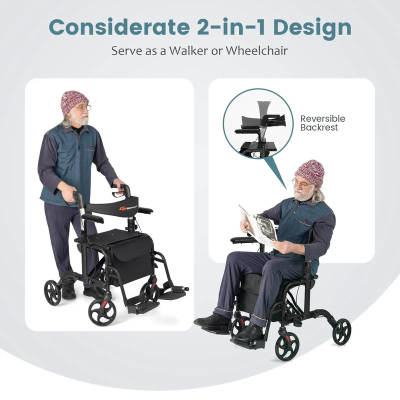 Folding Rollator Walker with Seat and Wheels Supports up to 300 lbs by DirectDeals