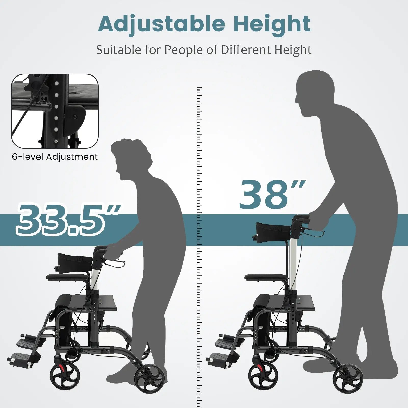 Folding Rollator Walker with Seat and Wheels Supports up to 300 lbs by DirectDeals