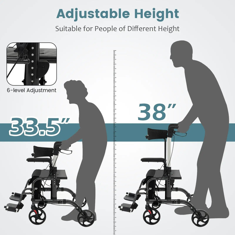 Folding Rollator Walker with Seat and Wheels Supports up to 300 lbs by DirectDeals