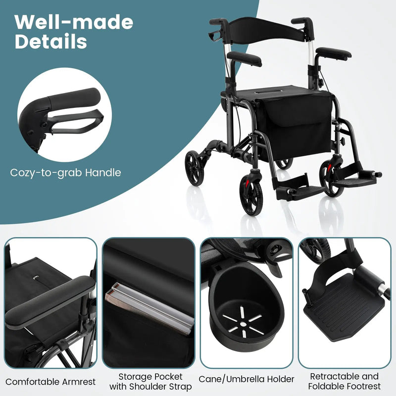 Folding Rollator Walker with Seat and Wheels Supports up to 300 lbs by DirectDeals