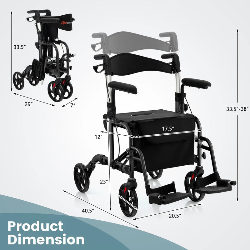 Folding Rollator Walker with Seat and Wheels Supports up to 300 lbs by DirectDeals