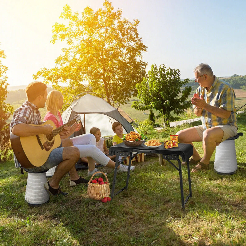 3 Pieces Folding Camping Table Stool Set with 2 Retractable LED Stools-Black by DirectDeals