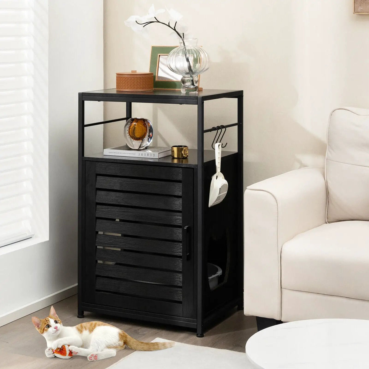 Cat Litter Box Enclosure with Louvered Door and 3-Tier Shelf, photo 2 of 16