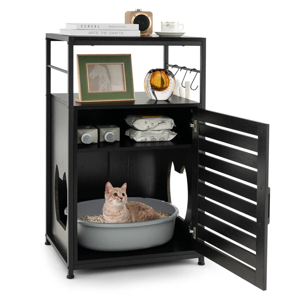 Cat Litter Box Enclosure with Louvered Door and 3-Tier Shelf, photo 6 of 16