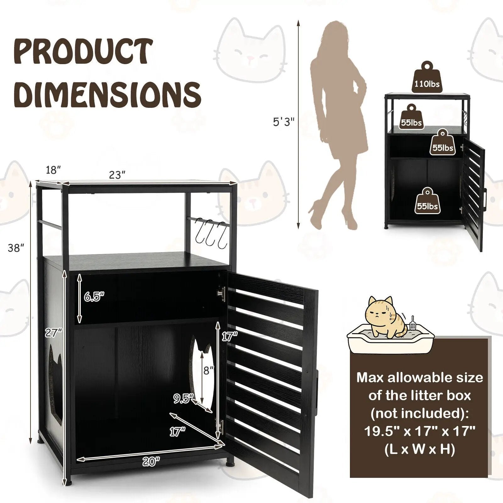 Cat Litter Box Enclosure with Louvered Door and 3-Tier Shelf by DirectDeals