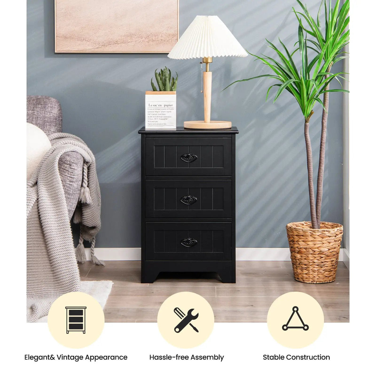 Farmhouse Nightstand with 3 Storage Drawers and Handles, photo 6 of 10