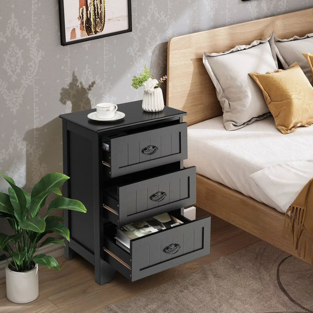 Farmhouse Nightstand with 3 Storage Drawers and Handles, photo 2 of 10