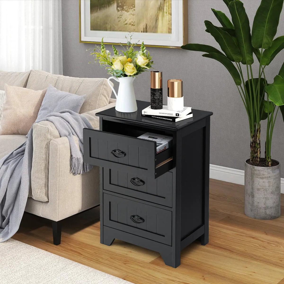 Farmhouse Nightstand with 3 Storage Drawers and Handles, photo 5 of 10