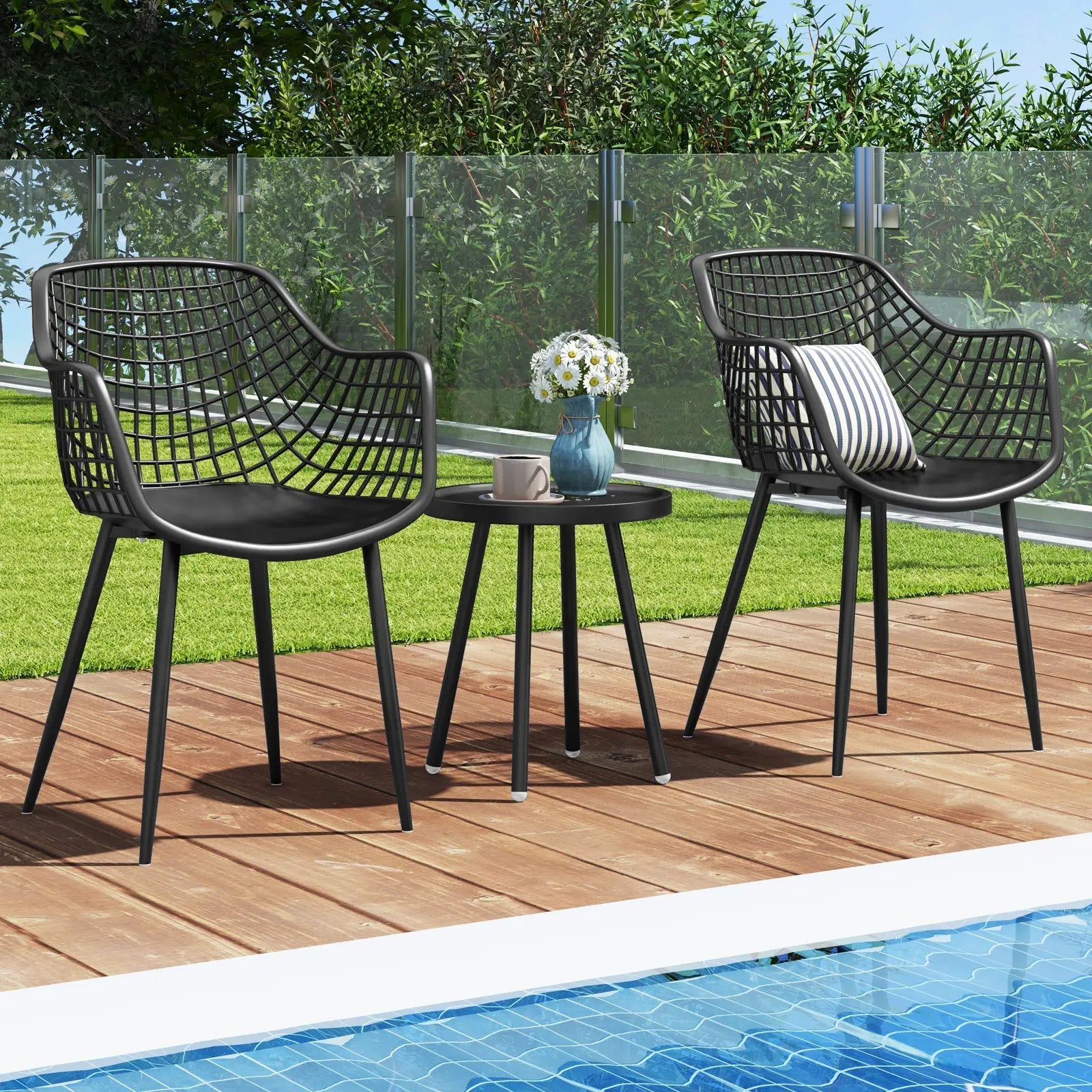 3 Piece Patio Chair Set with PP Seat and Tabletop for Porch by DirectDeals