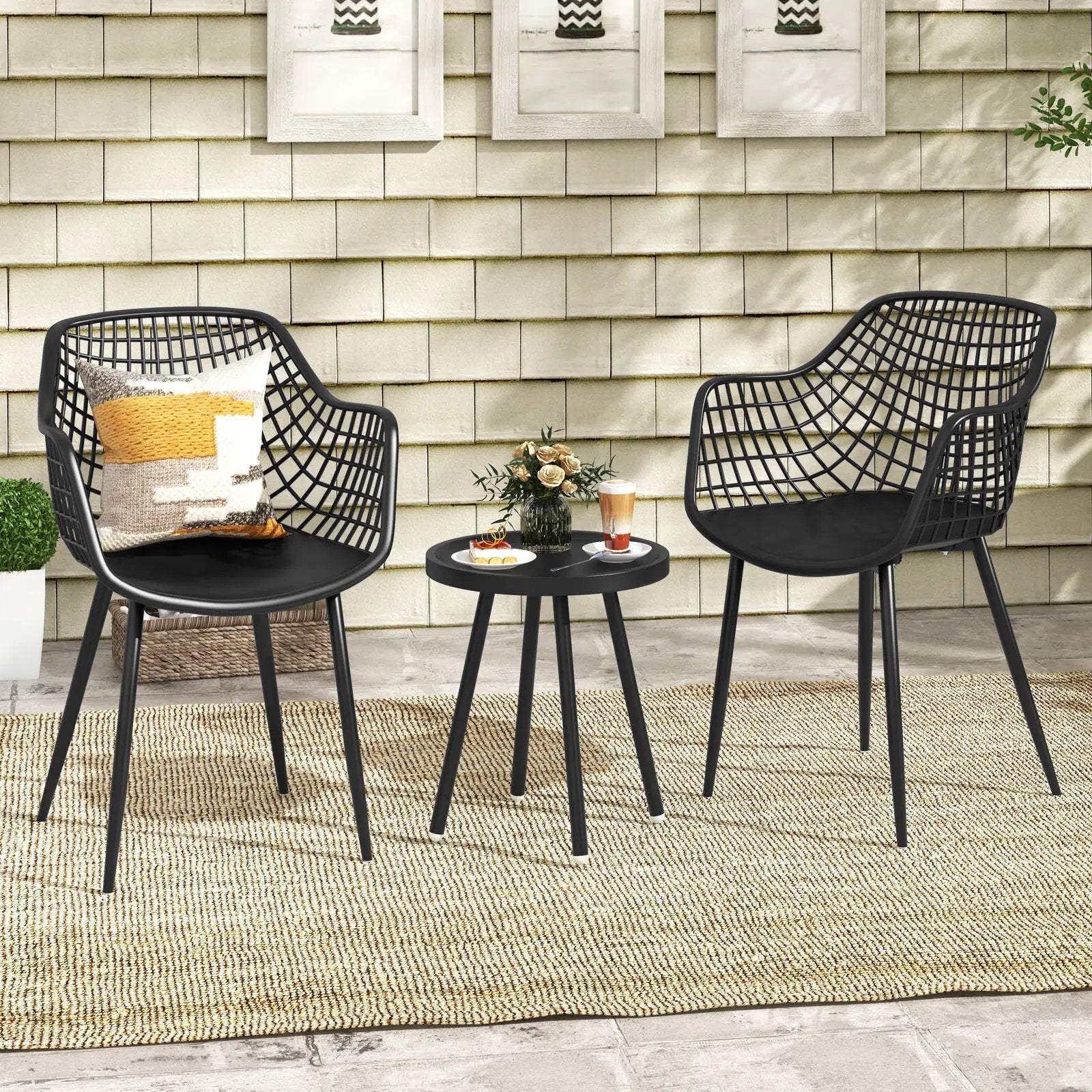 3 Piece Patio Chair Set with PP Seat and Tabletop for Porch by DirectDeals