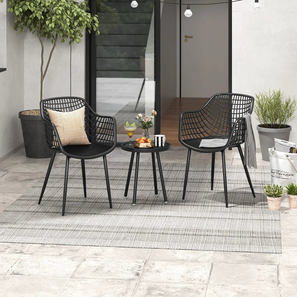 3 Piece Patio Chair Set with PP Seat and Tabletop for Porch, photo 11 of 24