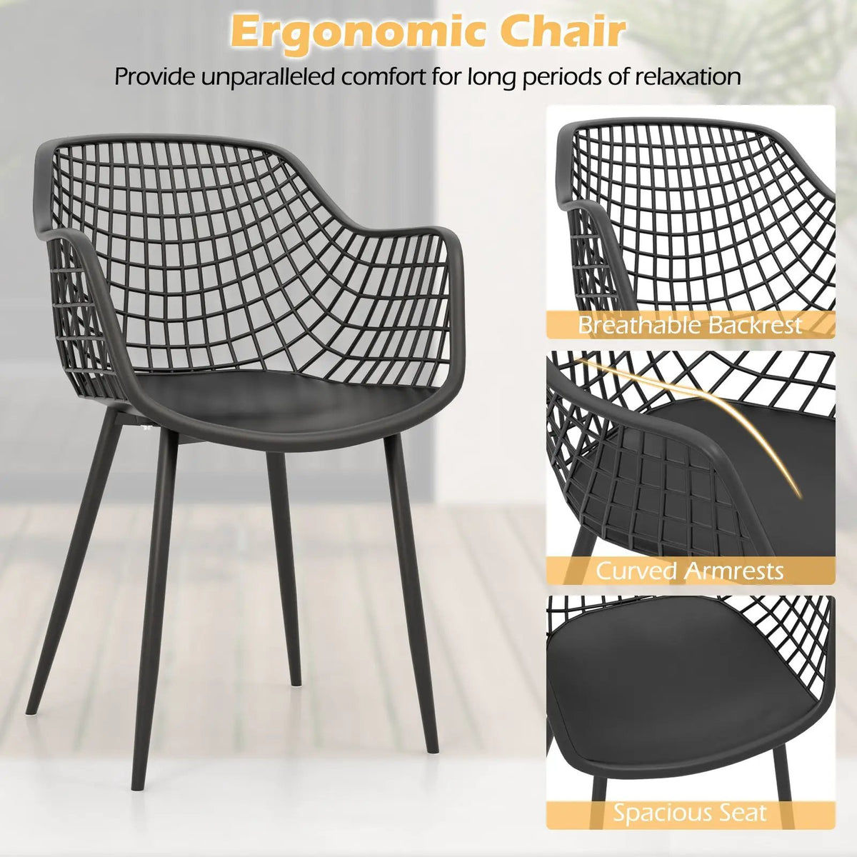 3 Piece Patio Chair Set with PP Seat and Tabletop for Porch, photo 18 of 24