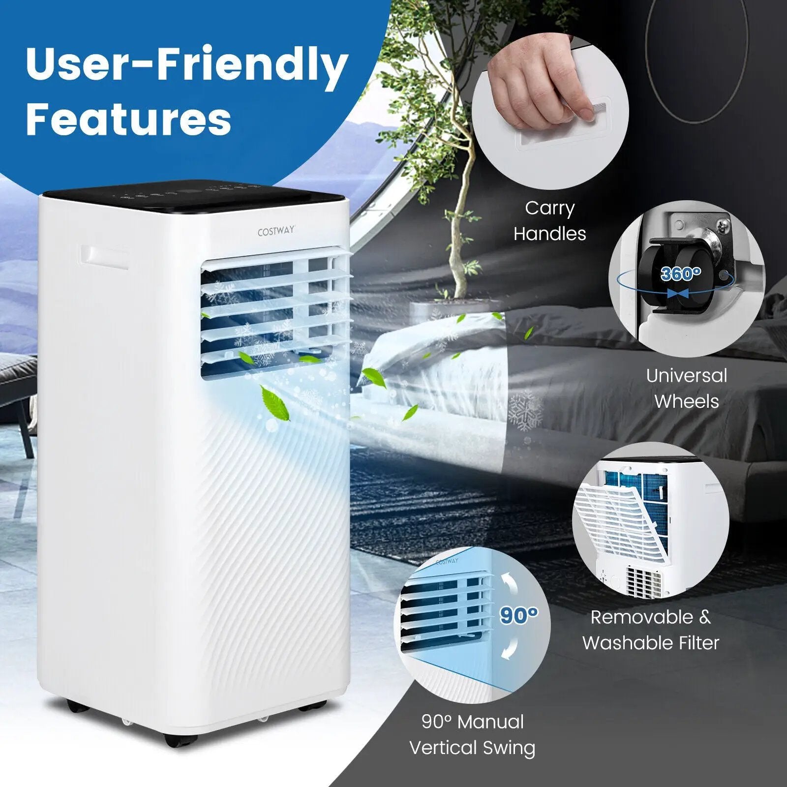 8000 BTU Portable Air Conditioner with Remote Control and Sleep Mode-Black by DirectDeals