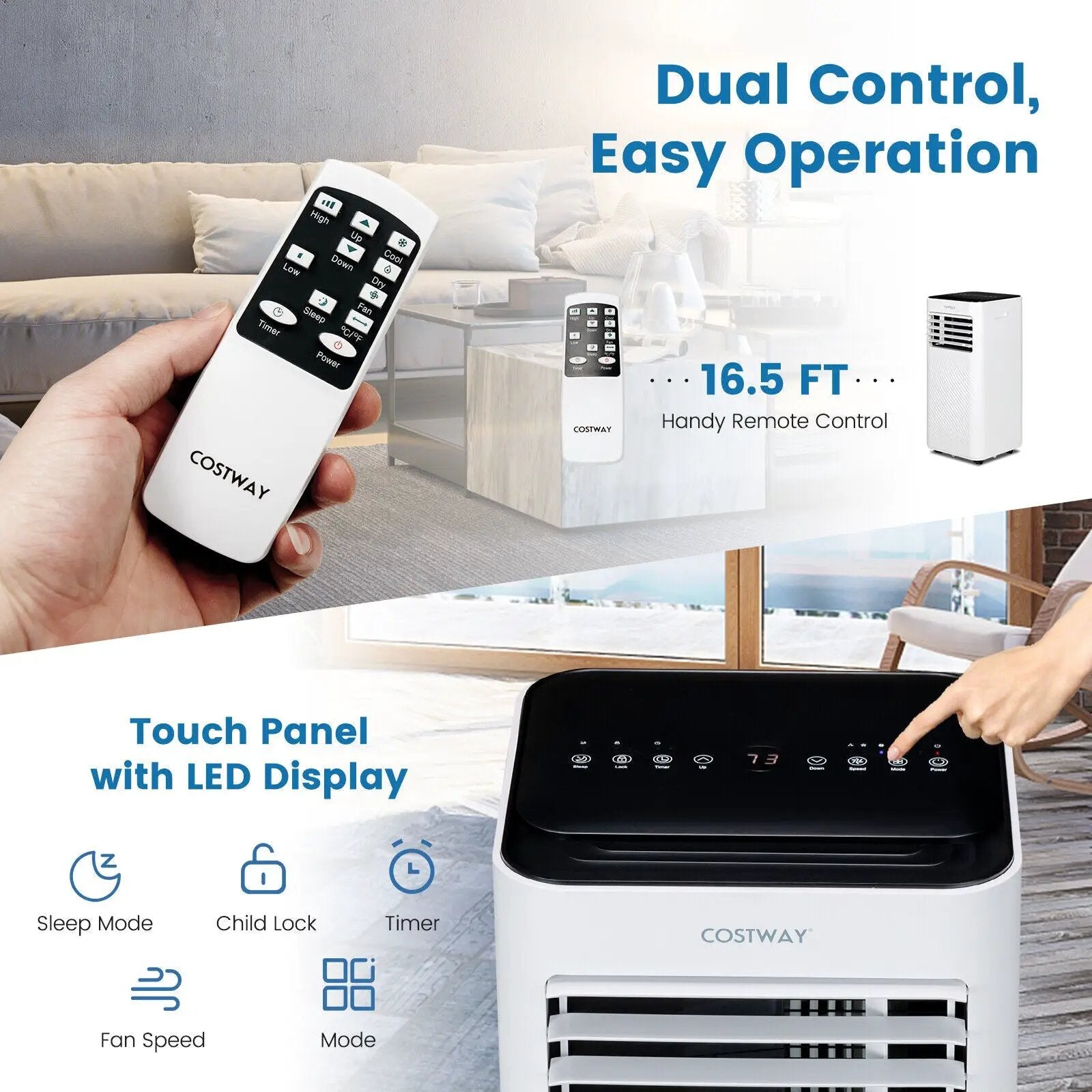 8000 BTU Portable Air Conditioner with Remote Control and Sleep Mode-Black by DirectDeals