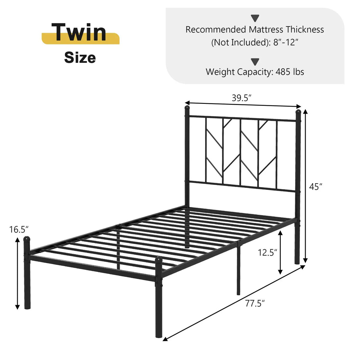 Twin/Full/Queen Size Platform Bed Frame with Sturdy Metal Slat Support, photo 5 of 10
