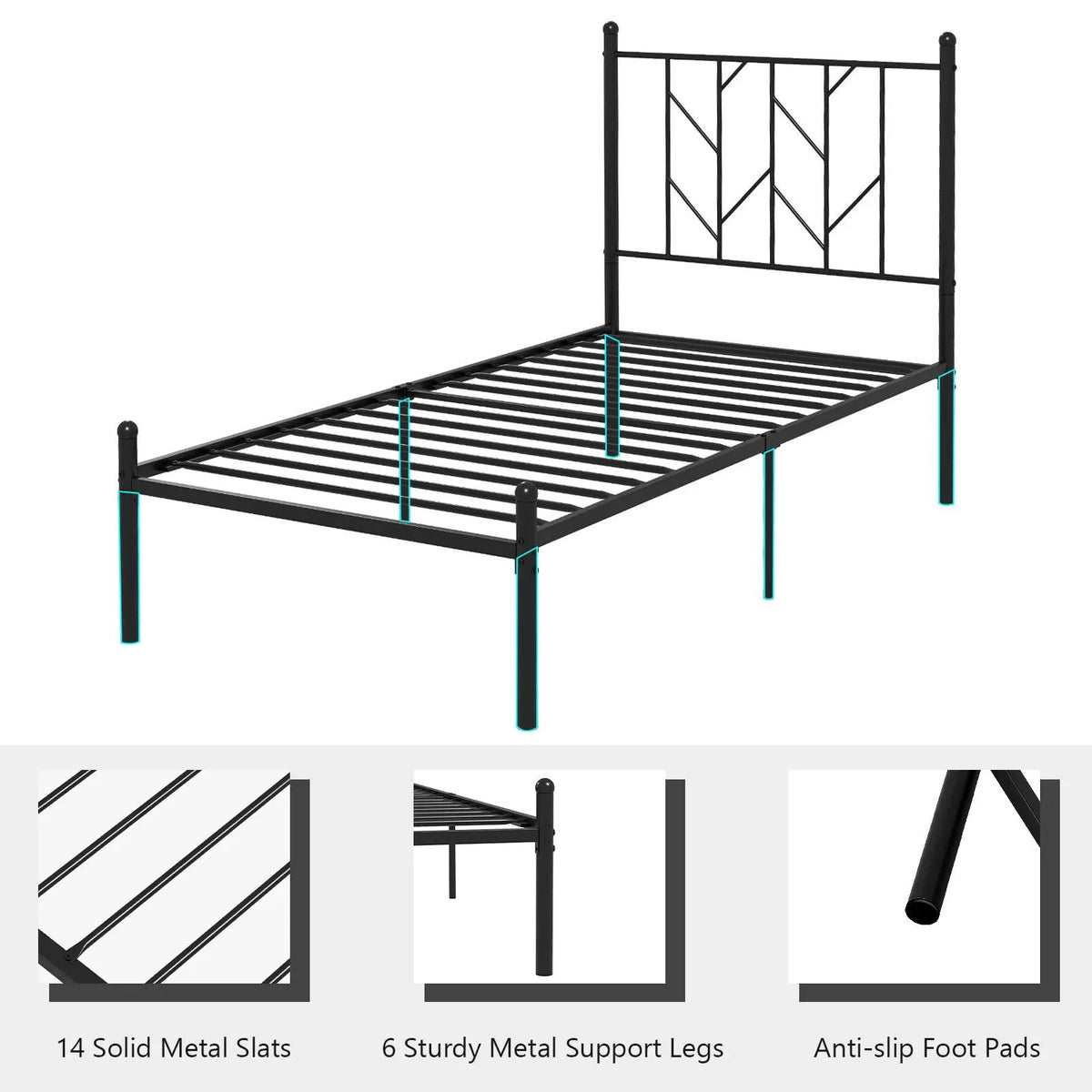 Twin/Full/Queen Size Platform Bed Frame with Sturdy Metal Slat Support, photo 7 of 10