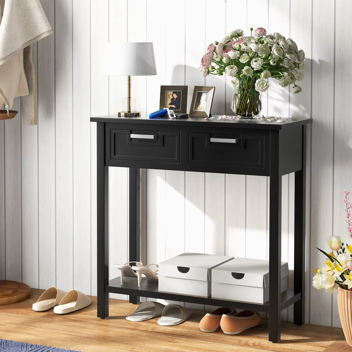 Narrow Console Table with Drawers and Open Storage Shelf, photo 15 of 24